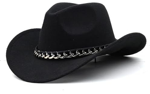 FULUJIDI Fedora Trilby Filzhut Hut Western Cowboy Hut Kette Dekor Breite Krempe Jazz Filz Mütze Vintage Frauen Männer Fedora Hut Outdoor Reiten Sonnenhut