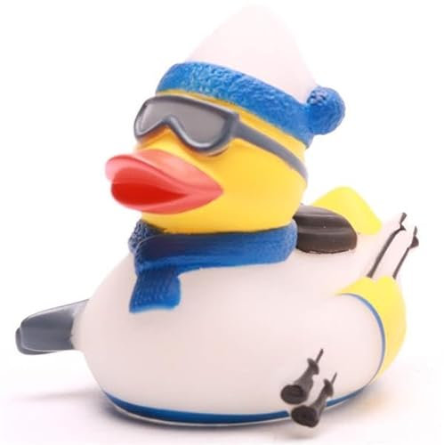 Duckshop I Canard de bain blanc / bleu I Canard de bain I L : 8,5 cm I Cadeau pour les sportifs d'hiver