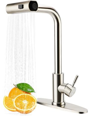 MEKOTRIN Kitchen Taps with Pull Out Spray, Waterfall Sink Tap, 3 Spray Mode Kitchen Faucet Stainless Steel Hot Cold Water Adjustable Splash Proof for Bar or Garden