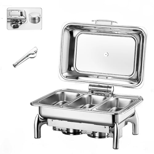 13L Scaldavivande Elettrico Professionale 304 Chafing Dish in Acciaio Inox Riscaldato Elettricamente/riscaldato ad Alcool per Party, Feste(13L/3)