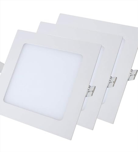 AntDau71 - 3 spots LED encastrés carrés lumière chaude 3000 K LED intégrés lumières ultra-minces plafond éclairage intérieur. par encastré Plaque de plâtre (6 watts (11,5 x 11,5 cm) CW614-3-6 W