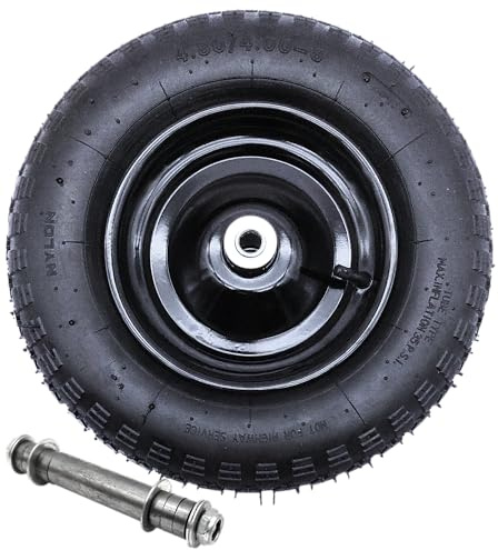 HERO Schubkarrenrad 4.80/4.00-8 - Schubkarrenreifen mit Universal Achse 16 mm – Luftbereiftes Komplettrad Ø 400 mm – 95 kg Traglast – Schwarze Stahlfelge – Doppelrollenlager – Ersatzrad für Schubkarre
