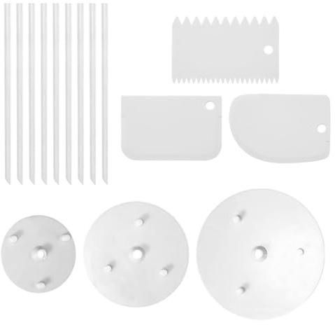 UDNFHL Stand da Torta A 3 Pezzi, Raschietto A 3 Pezzi, con Paglia, Base di Supporto per Torta A più Livelli, Riutilizzabili, Utensili da Forno in Plastica in Plastica da Cucina.
