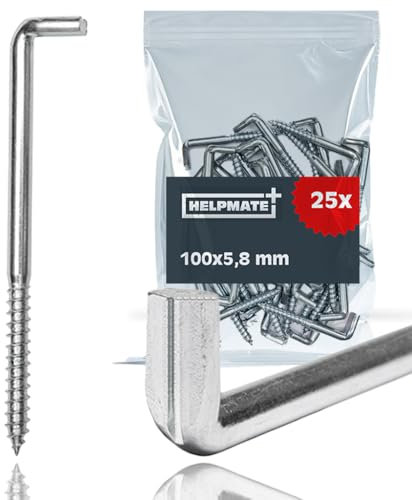 HELPMATE – Schraubhaken gerade mit Schlitz 100x5,8x40x18 mm – galvanisch verzinkter Stahl – 25 Stück – Schlitzhaken für die Wandmontage
