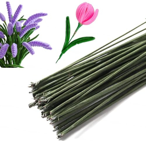 CCUUHJ 100-Stück-Blumenstiele, 60 cm Lange künstliche Blumenstiele für Blumen Florist Blumendraht Blumen Crafting, für künstliche Blumensträuße (grün, Durchmesser 1,2 mm)
