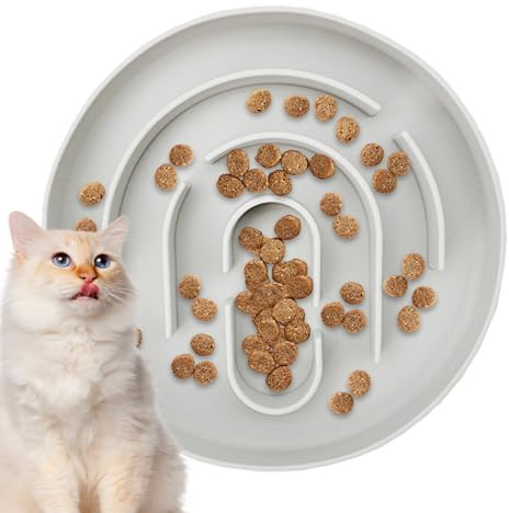 Xijobido Bolsson Ralentisseur pour Chaton, Bol Ralentisseur de Croquettes Anti-engloutissement, Distributeur de Nourriture en Silicone Sécurisé, Plat à Labyrinthe pour Alimentation Saine - Usage
