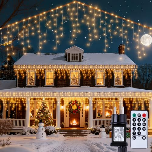 UODIR Eisregen Lichterkette Außen, 15M 594 LED Weihnachtsbeleuchtung Außen mit 8 Modi Timer, IP44 Wasserdicht Eiszapfen Lichterkette Außen für Haus Balkon Fenster Weihnachtsdeko Aussen Warmweiß