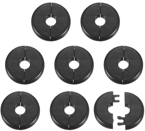 sourcing map 8 placas de cubierta de fontanería autoadhesivas de plástico ABS con brida dividida de 11 mm, diseño de hebilla para tubería de agua, baño, cocina, decoración, color negro