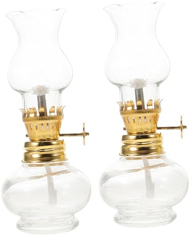 ZUNOXAZ Vintage Öllampe aus Glas 2 Stück Kleine Petroleumlampe | 30 Ml Fassungsvermögen, Retro Stil für Zuhause und Bauernhaus, ca 11, 5cm Höhe