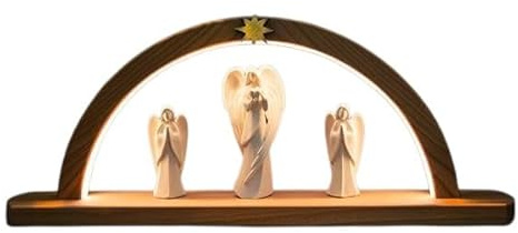 OVUNQUE PROTEGGIMI Arco luminoso navideño con tres ángeles de madera, decoración navideña de madera con iluminación LED, artesanía de ValGardena (natural)