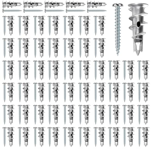 Euablfo 60 Pièces Chevilles pour Plaques de Plâtre, Chevilles pour Cloisons Sèches avec 60 Vis, Chevilles pour Cloisons Sèches, pour Fixation Dans des Briques de Pierre