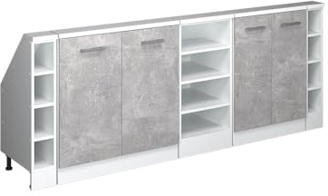 Vicco Ensembles de Meuble de Rangement sous Pente Rion, Béton/Blanc | L210 x P46 cm , Lot de 5, gain de place pour les pièces mansardées