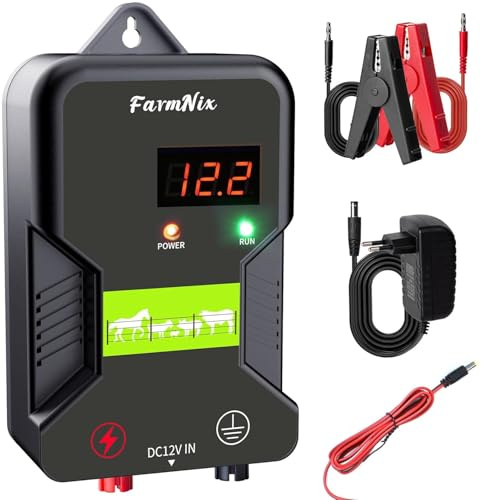 15KM Clôture électrique, Clôture électrique pour bétail, Animaux, Électrificateur de clôture électrique, Haute Puissance, Protection Parfaite pour Les Pâturages (C)