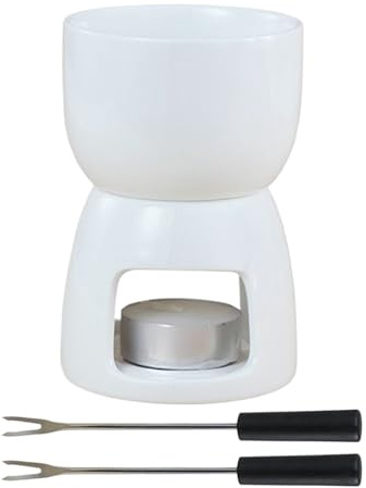 Genérico Taza de cerámica para derretir Chocolate | Set de Fondue con Vela y Tenedores, 150 ml, para Chocolate, Mantequilla y Queso | Ideal para postres, Bodas.