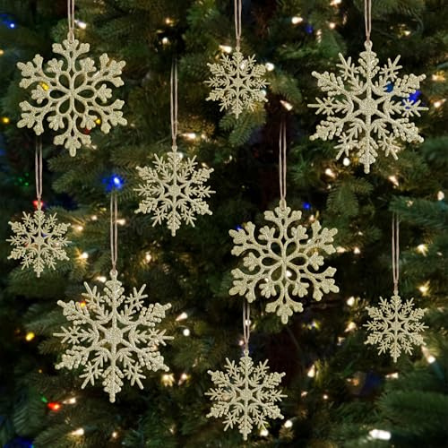 24 Stück Schneeflocken Weihnachten Gold Deko Anhänger, Gold Weihnachtsbaumschmuck, Glitter Schneeflocken Anhänger, Christbaumschmuck für Weihnachts und und Weihnachtsbaum Deko Geburtstag Party