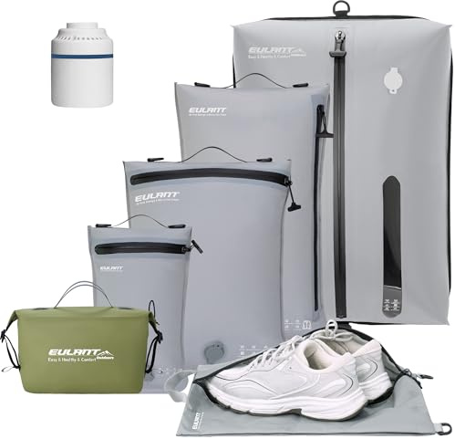 EULANT Kompressions Packwürfel Set 6 für Koffer,4 Vakuumbeutel + 1 Schuh Tasche + 1 Wasserdichte Kulturtasche, Reisepack Organizer für Handgepäck, IPX8 Reißverschluss & Ultraleicht