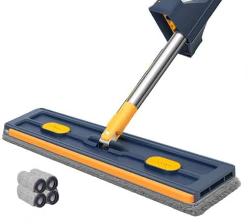 NiuLumea Mopa plana grande con cabezal giratorio de 360 grados, mango ajustable de acero inoxidable para azulejos, madera dura y ventanas, juego de limpieza fácil de usar