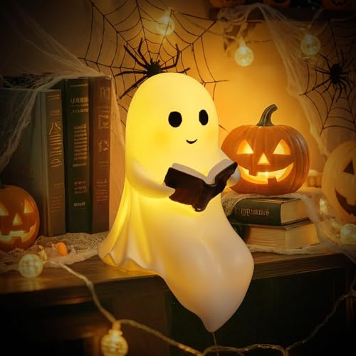 AYESY Lampada Da Lettura Fantasma,Decorazione di Halloween,Night Lume Night Fantasmino In Resina,Luce notturna 3D calda per Carnevale,Carnevali e Feste a Tema,Halloween,da Letto, Libreria