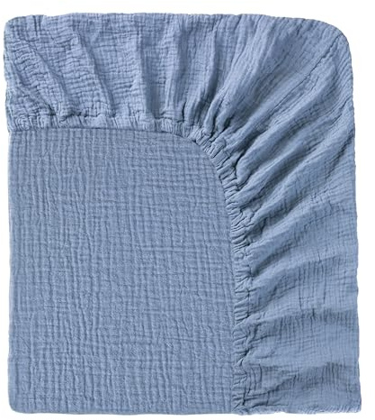 Påslakan babysäng 60 x 120 cm – 100 % bomull muslin, babydra-på-lakan med allround gummi, mjuka och andas, babylakan för barnsäng spjälsäng, sidosäng (blå, 60 x 120 cm)