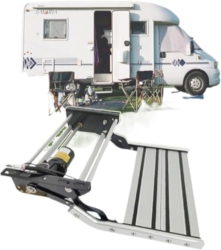 GZGHRZQS Wohnmobil Trittstufe, 12V Elektrische Klappbare RV Stufe, Aluminium Legierung Klappbares RV Step, rutschfeste Trittstufe, mit LED Lichtleiste für Wohnmobilen Wohnwagen Wohnmobilen