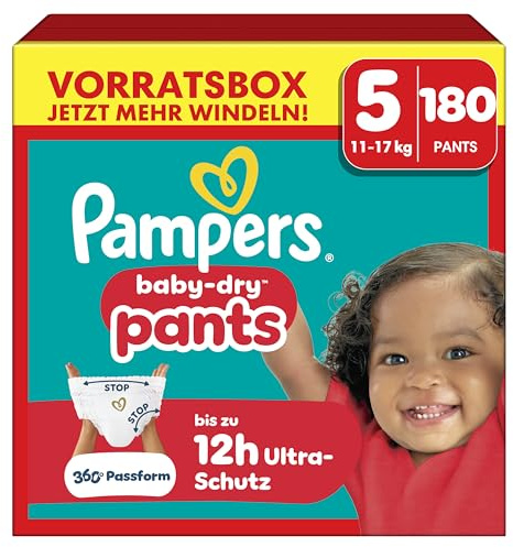 Pampers Baby-Dry Pants Größe 5, 180 Windeln, 11kg-17kg | 360° auslaufsichere Passform für Tag und Nacht