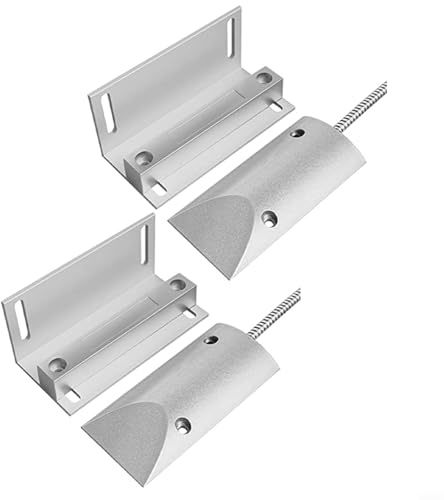 Glomc Sensor de puerta de garaje con cable plateado, 2 juegos con soporte para uso en entradas de tiendas, alarmas de ventana y configuración de seguridad de persiana enrollable (NO+NC)