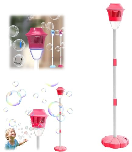 Machine à Bulles Extérieure Rechargeable, Lampe de Jardin à Bulles avec Lumière et Musique, Support Réglable, Jusqu’à 20 000 Bulles/Min pour Jardin et Fête (Red)