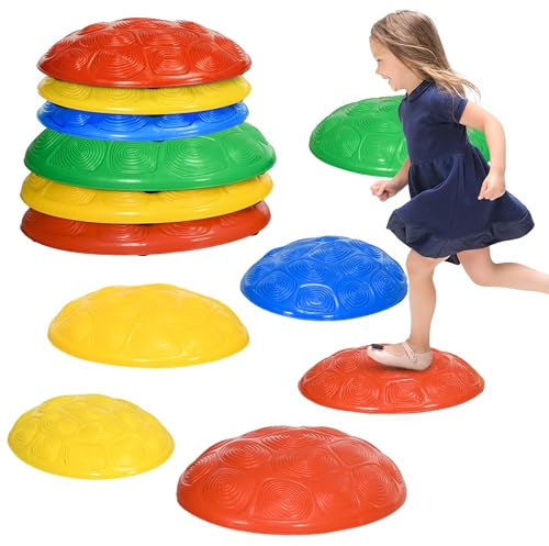 ZONEKIZ Stepping Stones Kids Sensory 6PCs Non-Slip Mats 3-8 Multicoloured | Balance Sensory Toys, Stackable Obstacle Course, Indoor Outdoor Use