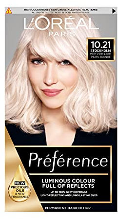 L'Oreal Paris Preference Hair Dye, Long Lasting, Luminous Permanent Hair Colour, 10.21, Stockholm