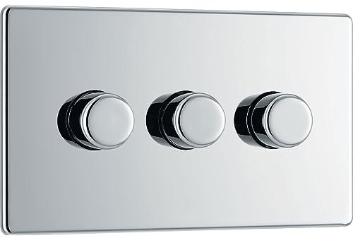 BG Electrical Intelligent Triple Wall Dimmer Switch, 2 Way, Screwless Front Plate, Premium Flatplate, Polished Chrome, 200W, FPC83