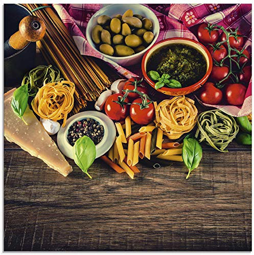 ARTland Wanddeko Glasbilder Wandbild Glas Bild einteilig 50x50 cm Quadratisch Toskana Italien Dolce Vita Essen Pasta Oliven Gemüse Mediterran S7SL