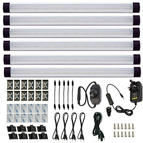 Alboo - Luci da cucina a LED cablate da 6000 K, dimmerabili, 28 cm, per armadietti, cucina, 12 V, spina con rete elettrica