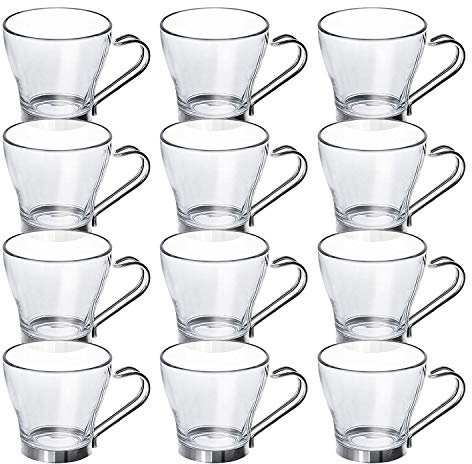 Lucenté Urban Living Glass Espresso Coffee Cups - 8cl / 80ml / 2.7oz Capacity - Set of 12 Cups - Contemporary Glass & Stainless Steel Design