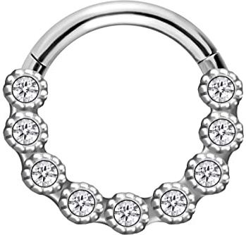 PIERCINGLINE Chirurgenstahl Segmentring Clicker | 9 KRISTALLE | Piercing Ring Septum Helix Tragus | Farbauswahl