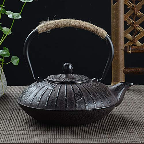 Japanese Iron Teapot with Stainless Infuser, NO Coating Cast Iron Tea Kettle Handiwork Tea Pot - Bamboo Pattern, Black 28oz/0.9L，Gift/Birthday Gift/Kitchen
