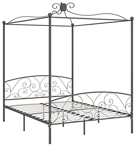 vidaXL Letto a Baldacchino Grigio in Metallo 160x200 cm