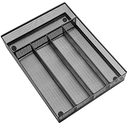 HaWare Besteck-Schubladen-Organizer (32,5 x 23,9 cm), Edelstahl, stabil, 5 Fächer, Besteckablage, Aufbewahrung, kleine Utensilien, Gegenstände für Küche, Büro, Schule (schwarz)