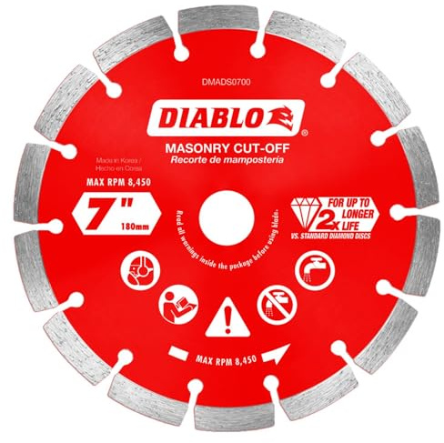 Diablo Diamant-Trennklinge für Beton, Ziegel und Block, segmentiert, für Beton, Ziegel und Block, 17,8 cm Durchmesser, 2,4 mm Schnittfuge, max. 8450 U/min – DMADS0700
