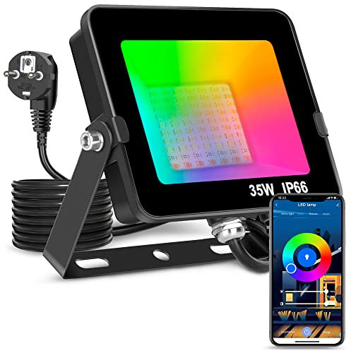 Faretto LED 35 W Smart RGB, con cambio di colore, con Bluetooth, controllo APP IP66, impermeabile, dimmerabile, per palcoscenico, paesaggio, giardino, albero, 2 pin plug (1 confezione)