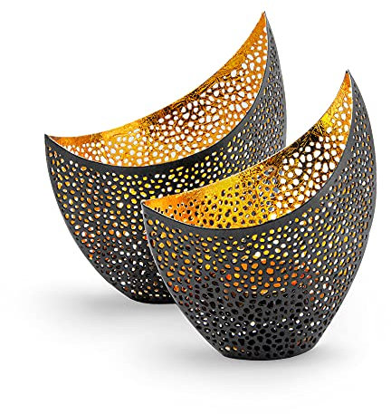 Teelichthalter Deko Wohnzimmer Modern Gold - 2 stück Kerzenständer - Tischdeko - Windlichter - Deko Wohnung - Deko Gold - Wohnzimmer Dekoration - Kerzenhalter Tischdeko - - Windlicht Tischdeko