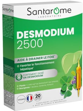 SANTAROME - Desmodium 2500 - Complément alimentaire détoxifiant du Foie - Bon fonctionnement hépatique - A base de plantes - 20 ampoules - Végan - Fabriqué en France