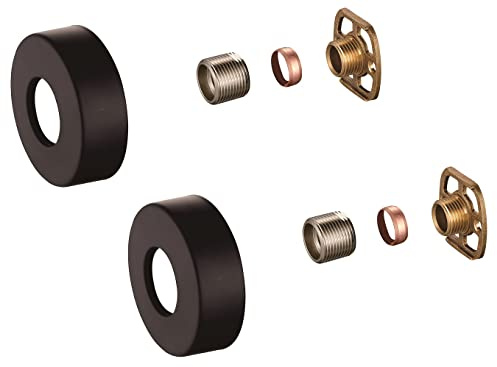 KINGBATH™ Kit de fixation pour valve de barre avec support rond SS noir mat - Rosaces de 1,9 cm - Raccords BSP de 15 mm - Fixation murale rapide pour robinet mitigeur thermostatique