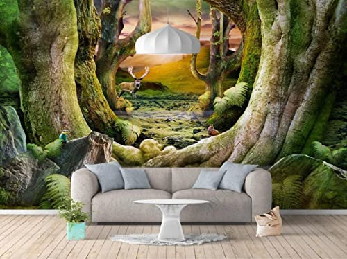 Fototapete 3D Tapete Wald Großer Baumelch Foto Tapeten Wand Tapeten Vliestapete Modern Wandbilder Wohnzimmer