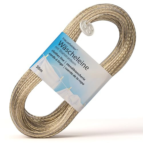 Hausfelder Wäscheleine 30 Meter mit Stahlkern Outdoor- reißfest, stabil für Garten, Balkon, Camping, Keller, Wäscheleine extra stark für draußen und drinnen (30m)