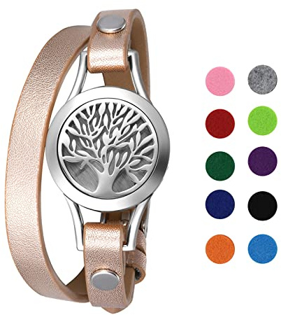 OIDEA Bracciale Donna Uomo Acciaio Inox Albero della Vita Cavo Magnete Rotondo Aperto Olio Essenziale Aromaterapia Cornice per Foto in Pelle Braccialetto 10 Pezzi Cotone Colore Argento