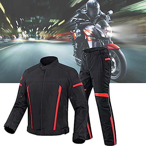 Motorradjacke und Hose Set,Motorradanzüge für Männer bei jedem Wetter,Reflektierende Herren-Rennjacke,Herbst Winter für Männer und Frauen Rennfahrer Motorradbekleidung,Rot,L