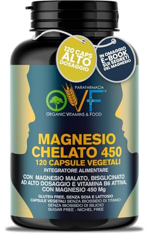 OVF Magnesio bisglicinato 450mg | Magnesio Malato + Vitamina B6 | Ideale contro Stanchezza, Stress, Insonnia | 120 Capsule Vegetali | Magnesio Completo Made in Italy