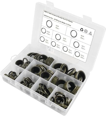 LiebeWH 180Pcs Oil Seal Washer Assortment Kit M10-M26 Alloy Steel and Rubber Flat Washers for Hydraulic Sealing