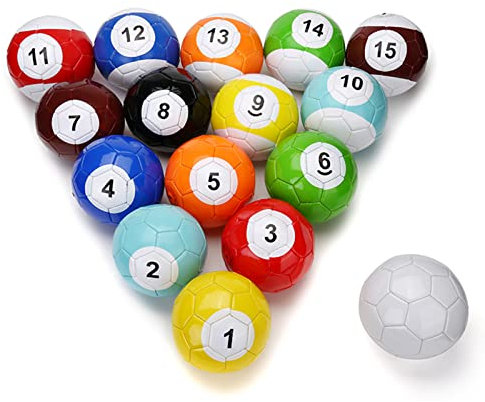 EviKoo 16 Stück Fußball Profi Billard Kugel Set Aufblasbar Billardkugeln Snooker Kugeln Fußball Trainingsset Spielunterhaltung für Erwachsene im Freien, Geschenk,15cm/5.9inch