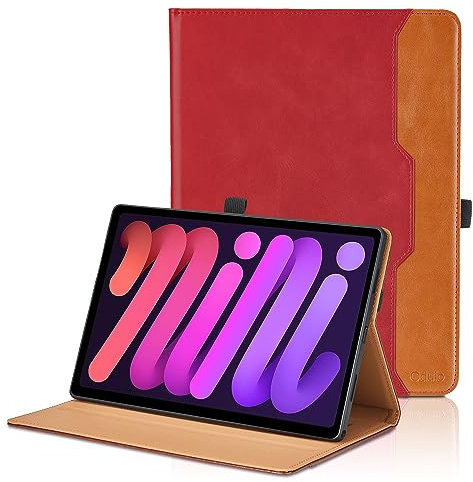 Hülle für iPad mini A17 Pro/iPad mini 7 2024 / iPad mini 6 2021 8,3 Zoll 2021 Leder Schutzhülle mit Tasche und Stifthalter, Auto Schlaf/Aufwach Funktion Smart Cover mit Stand Funktion - Rot
